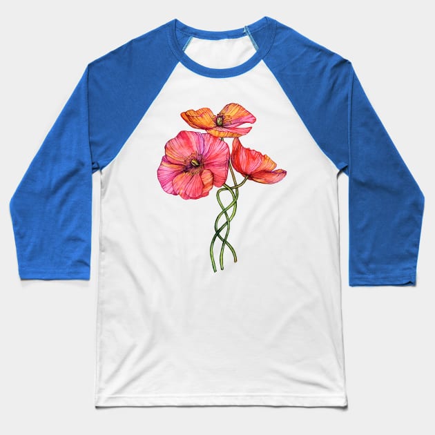 Peach & Pink Poppy Tangle Baseball T-Shirt by micklyn